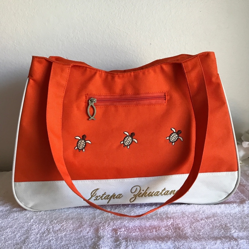 Orange red canvas Polyester tote beach shopper travel gym bag